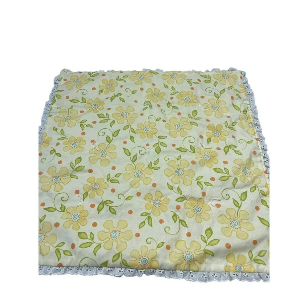 Vintage Handmade Baby Ruffle Yellow Floral Blanket